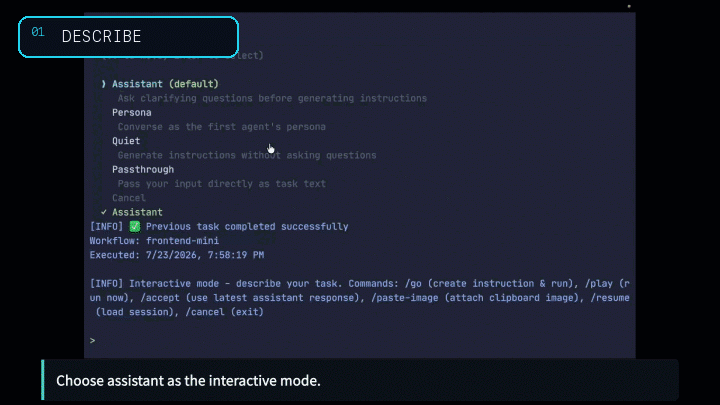 TAKT tutorial preview showing an instruction being refined, queued as a task, and executed through planning, coding, and parallel AI review